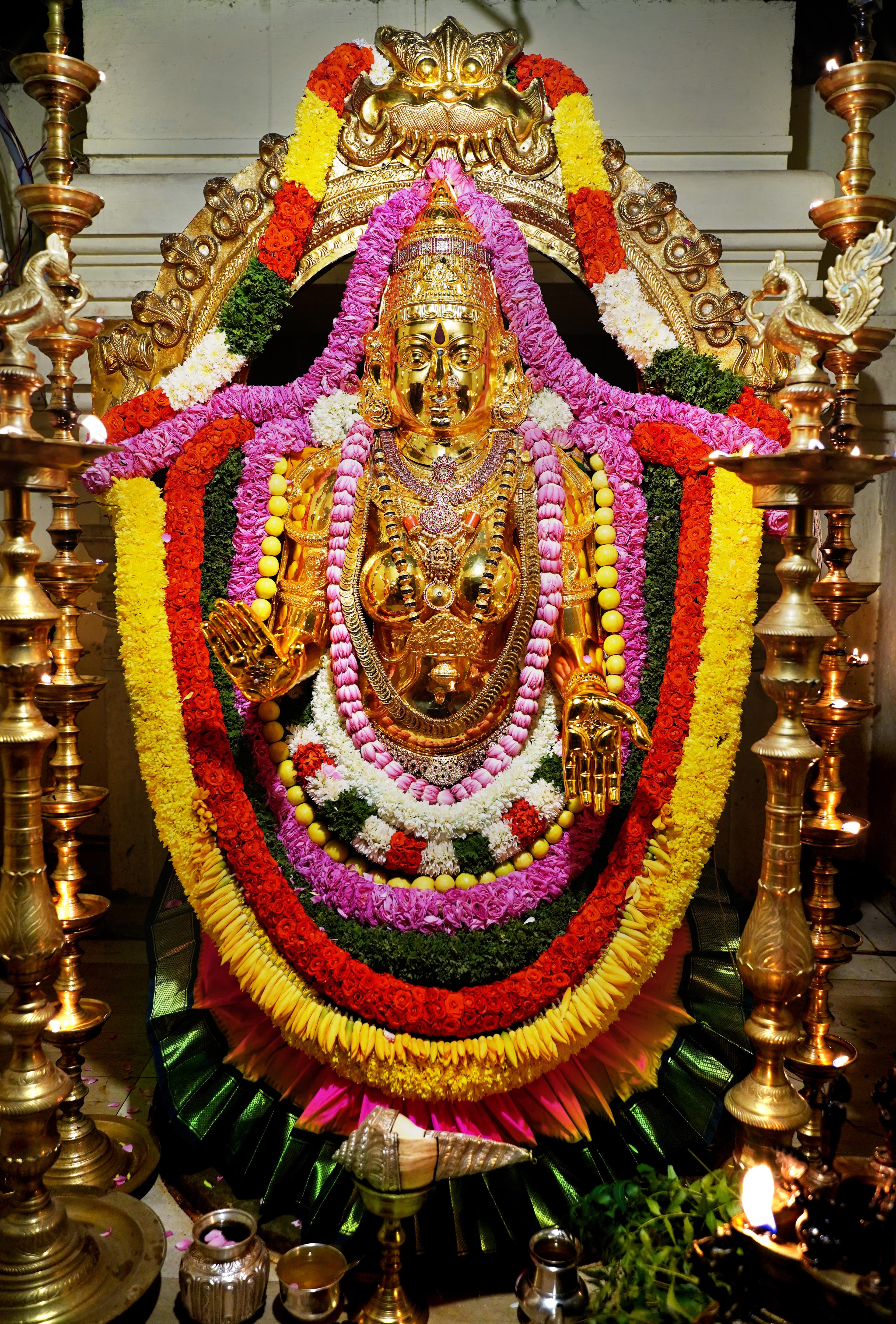 Devi in her Bhagavathi roop (form) radiates strength, grace, and divine presence.