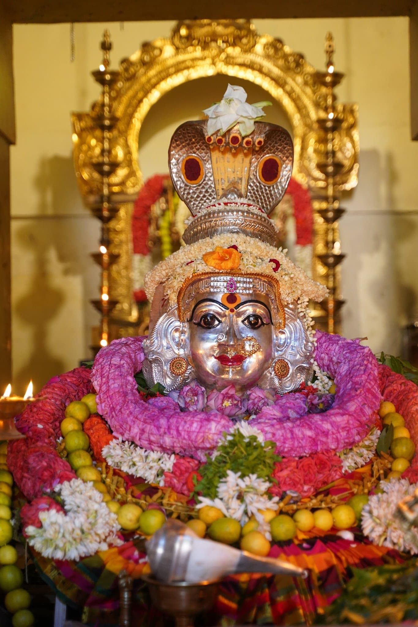 Swayambu Devi Sri Karumaari Amman adorned with Kavacham, radiating grace and boundless blessings.