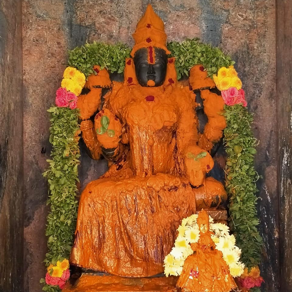 Thirumanjanam performed for Sri Devi Mahalakshmi Thayaar, invoking blessings of wealth, grace, and prosperity.